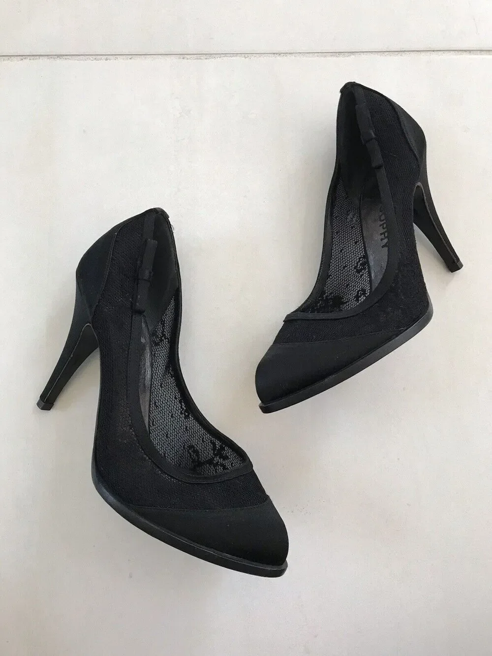 Philosophy di Alberta Ferretti Lace Satin Pumps Heels Black FLAWS